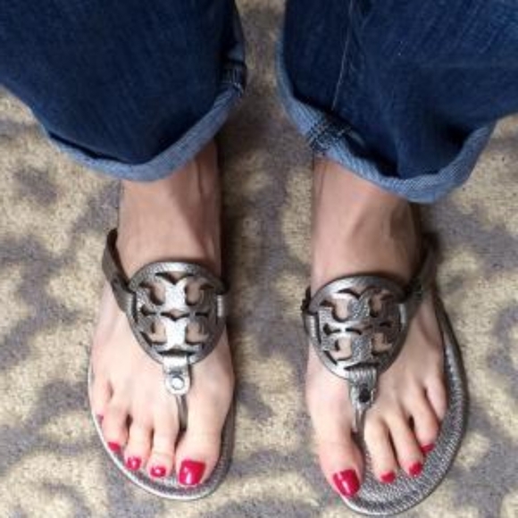 Tory Burch Miller Sandals Pewter Size 9.5 - Picture 1 of 7